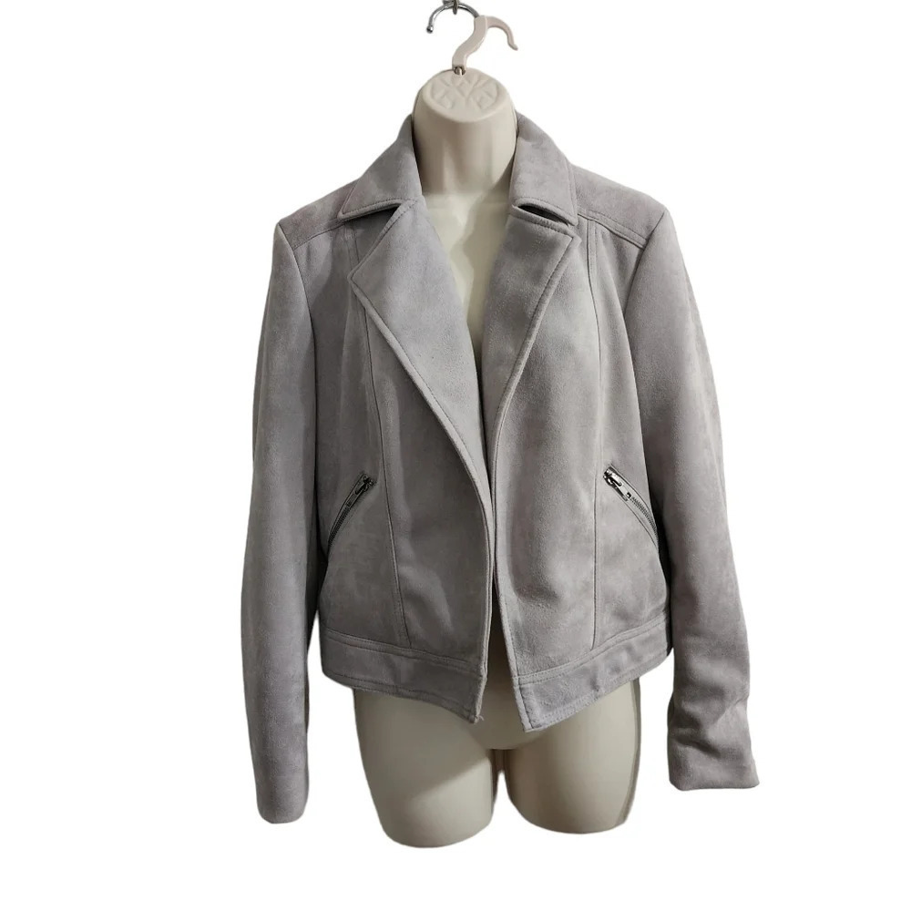 PHILOSOPHY Gray Faux Leather Notched Lapel Jacket Size S